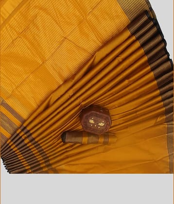 NightBlue Cotton Saree With Unstitched Blouse Piece ( Mustard )