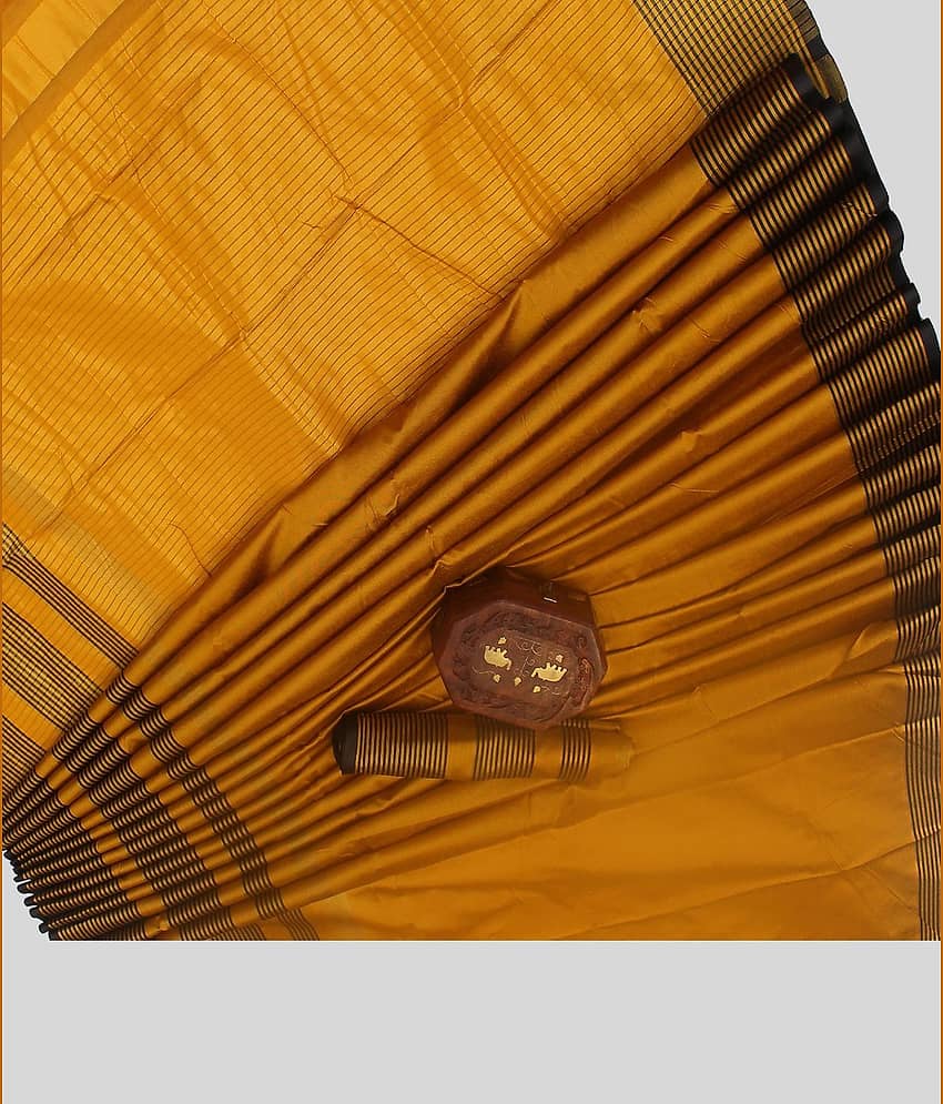 NightBlue Cotton Saree With Unstitched Blouse Piece ( Mustard )