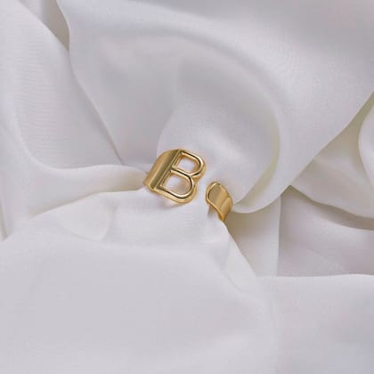 A Initial Letter Alphabet Name Hollow Chunky 18K Gold Adjustable Free Size Ring for Women-A