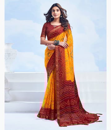 Satrani Chiffon Printed Saree With Unstitched Blouse Piece ( Navy Blue )