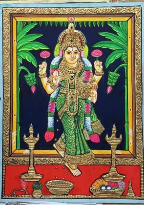 Tanjore painting of Goddess Griha Lakshmi By Authentic Handcrafting Method (Size 24x18)