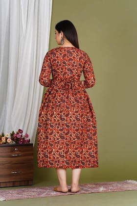 Women Printed Cotton Blend Anarkali Kurta  (Orange)