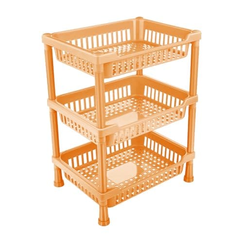 Sulfar Multipurpose Plastic Trolley with Dish Rack for Kitchen Fruit Vegetable Storage Basket Organizer - 3 2