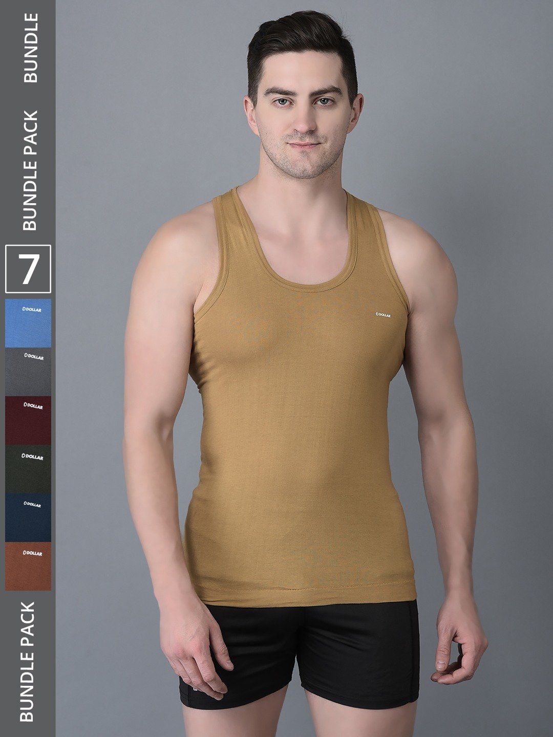 Men's Assorted Pack of 7 Solid Combed Cotton Shrinkless Vest