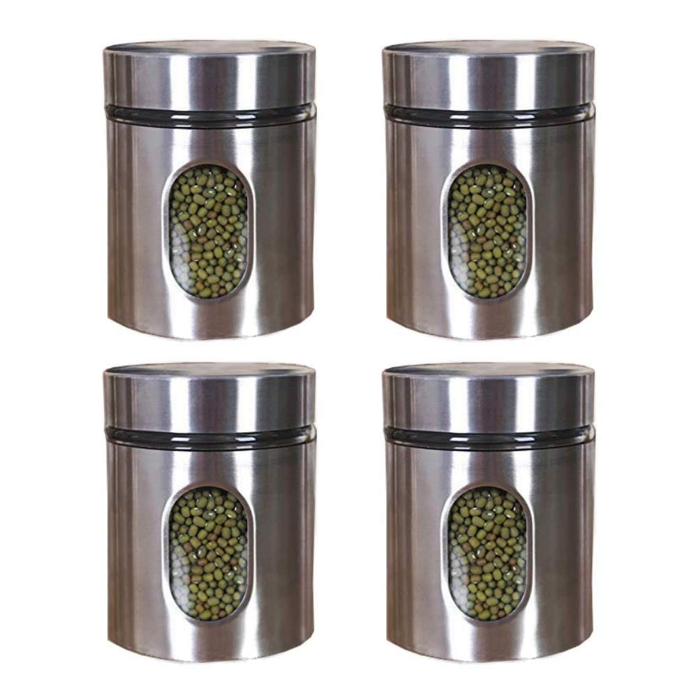 350 ML Clear Glass Steel Window Jars Food Spices Canister for Kitchen tools out layer steel food storage jar (pack of 4)