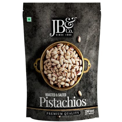 Jb&Co - Roasted & Salted Pistachios (Pista) - Quality Pista | Value Pack 250 G | Pista Dry Fruit, Shelled Nuts Super Crunchy & Delicious | Vegan | Organic | Easy Tear And Ziplock Pack