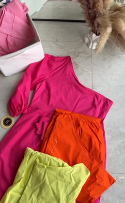 Tanya One shoulder Dress with belt-Hot pink / M