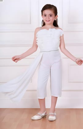 Girls Partywear Jumpsuit  [GT-4873] (3-10 Years)-2-3Y (Size - 20) / Imported / White