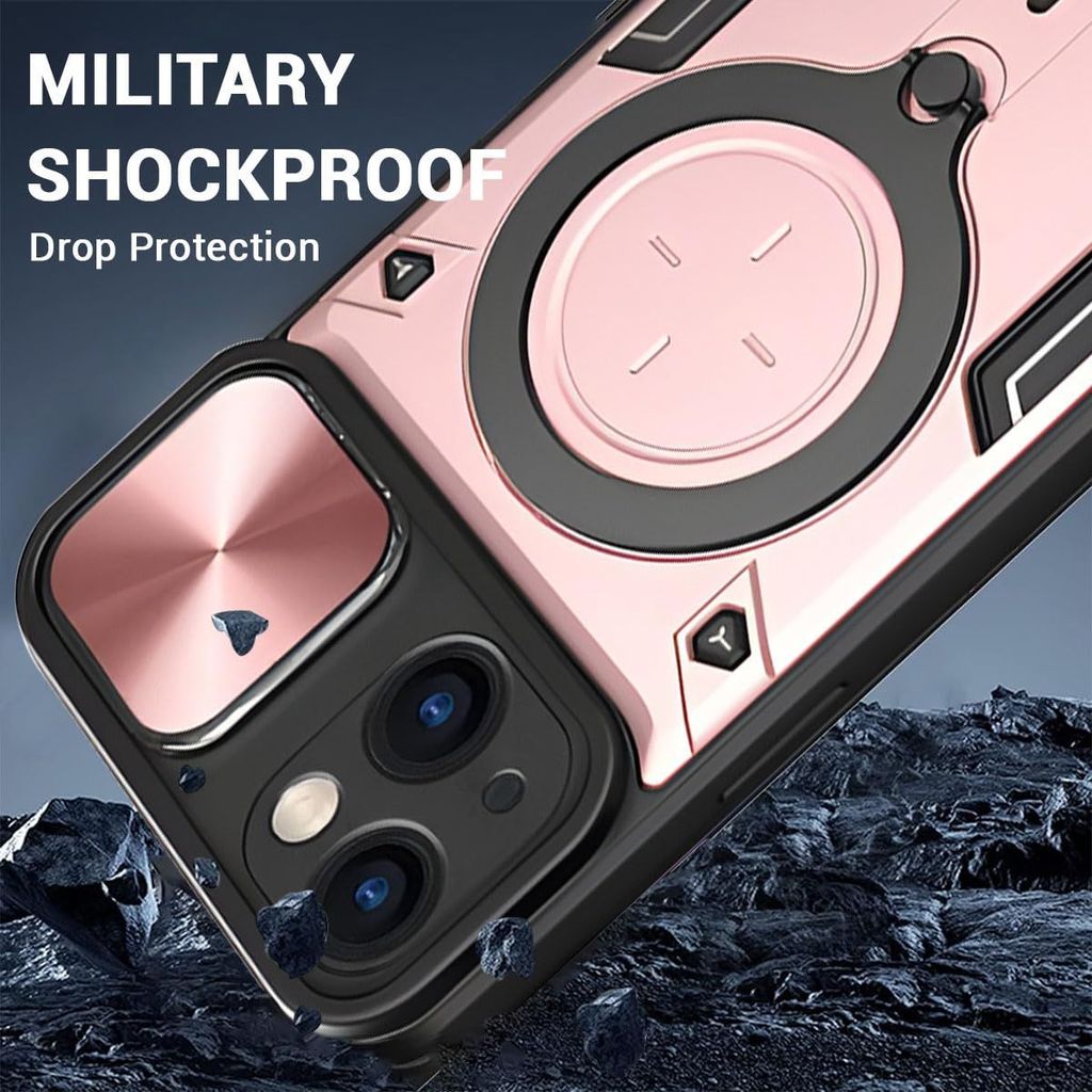 LIRAMARK Case Compatible with Apple iPhone 13 (6.1 inch) with Stand & Slider Camera Military Grade Protection