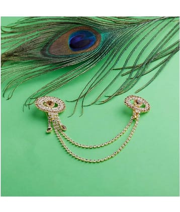 SILVER SHINE  Traditional Gold Plated Exlusive Golden and White Diamond Studded Designer Wedding Brooch For Unisex Jewellery