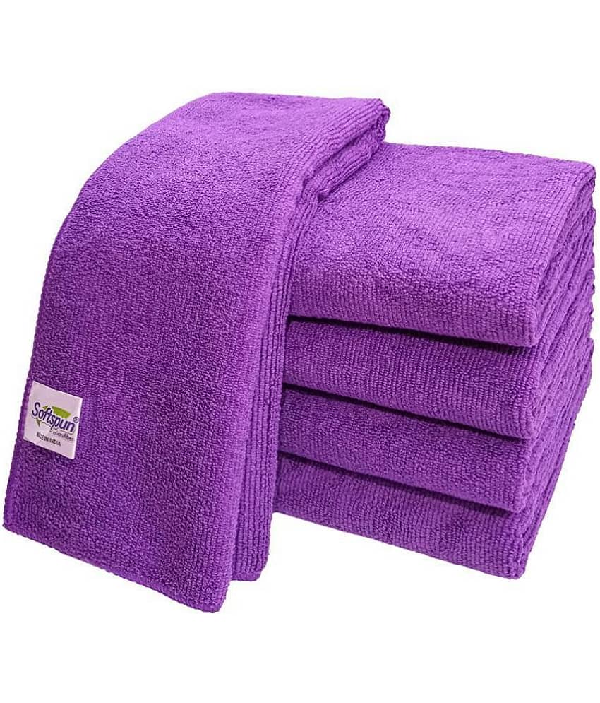SOFTSPUN Microfiber Cloth - 5 pcs - 40x40 cms - 340 GSM Purple - Thick Lint & Streak-Free Multipurpose Cloths - Automotive Microfibre Towels for Car Bike Cleaning Polishing Washing & Detailing