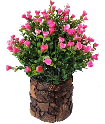 BAARIG - Pink Rose Artificial Flowers With Pot ( Pack of 1 )