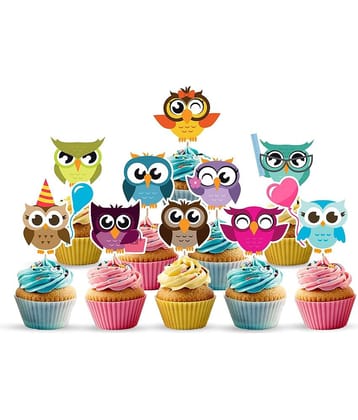 Zyozi 10 PCS Owl Cupcake Toppers, Owl Themed Baby Shower Party Cake Decor, Owl Food Picks for Animal Themed Party Cake Decoration