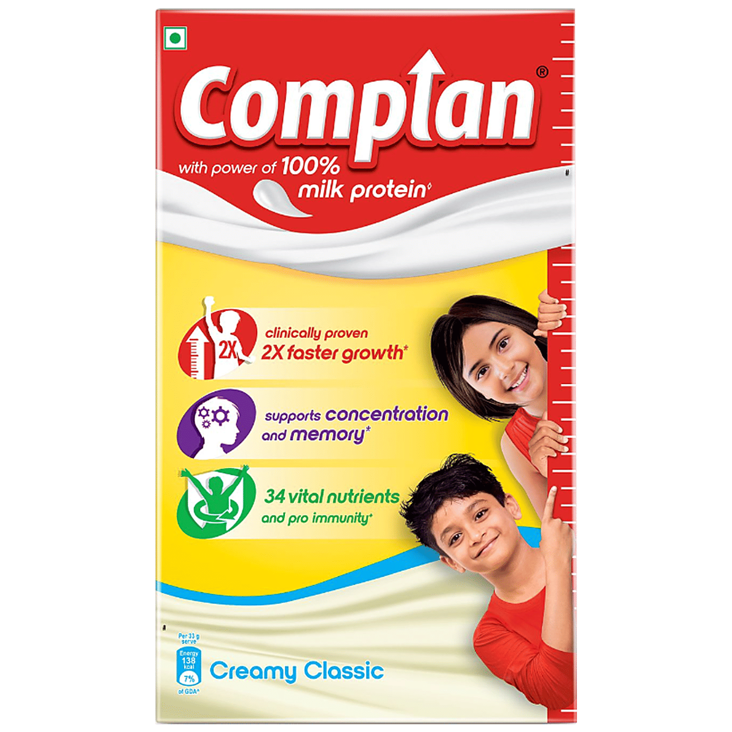 Complan Nutrition & Health Drink - 2X Faster Growth, 34 Vital Nutrients, Creamy Classic, 1 kg Refill