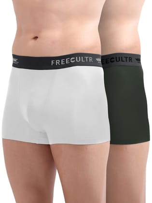 Freecultr Men's Underwear Anti Bacterial Micromodal Airsoft Trunk - Non Itch No Chaffing Sweat Proof -  Pack of 2-Seaweed Green,Cloud White