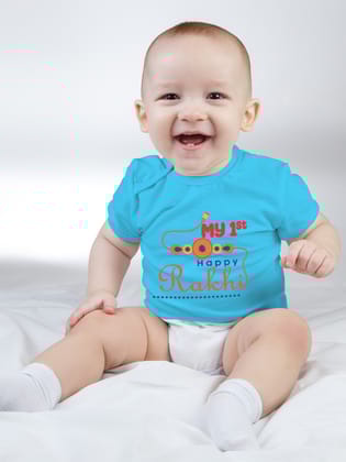 Rakhi Special  Cotton T-shirt for Siblings-Sky Blue / 0-5 Month