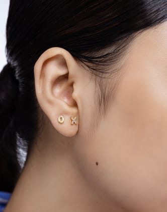XO zirconia mismatched pair-14k gold plated
