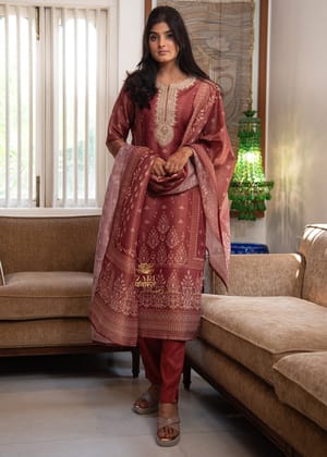 Maroon Ethnic Embroidered Suit-Set of 3-S