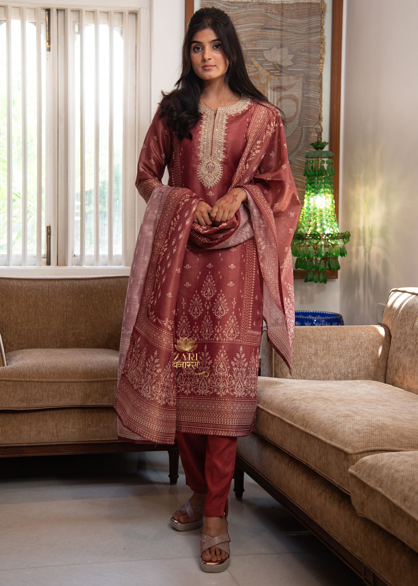 Maroon Ethnic Embroidered Suit-Set of 3-S