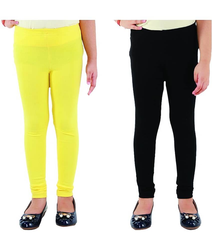 Kids Cave Pack of 2 Girls Cotton Blend Leggings ( Yellow )