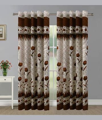 Home Candy Set of 2 Long Door Semi-Transparent Eyelet Polyester Brown Curtains ( 274 x 120 cm )