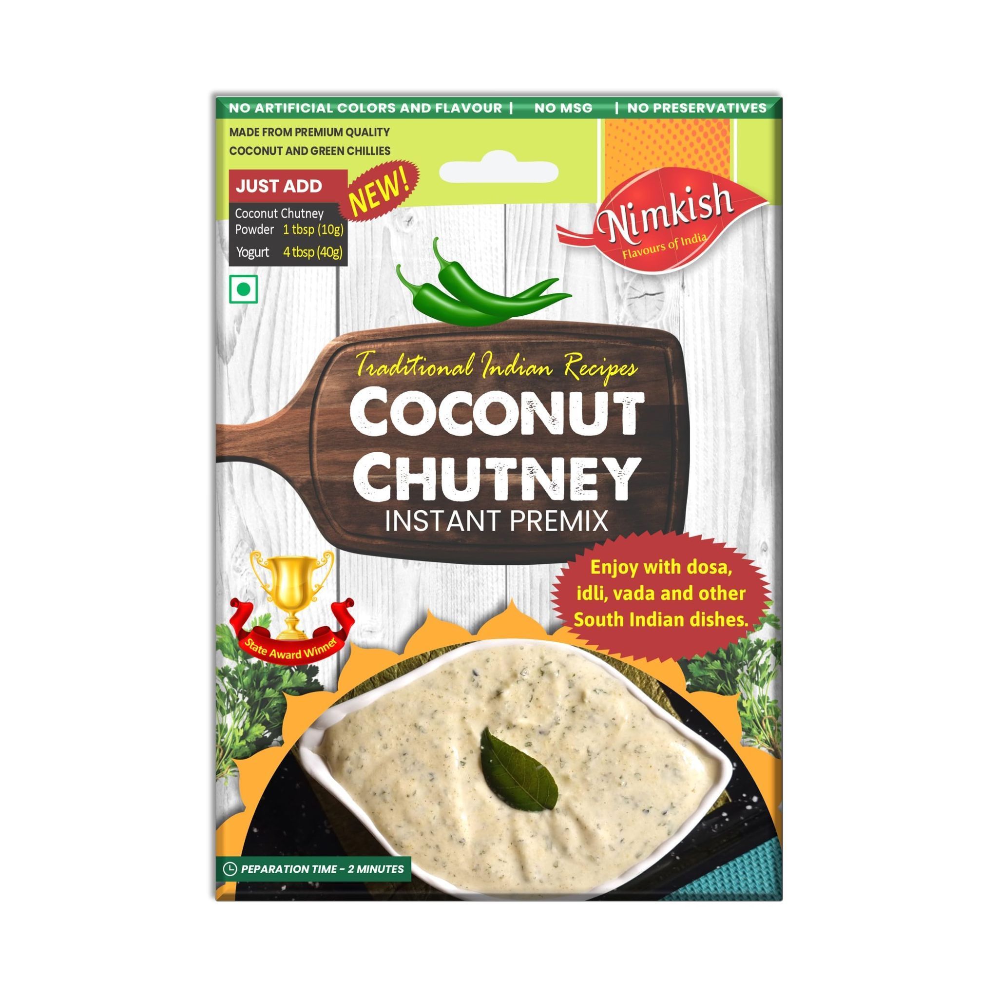 Nimkish Coconut Chutney Instant Spice Mix | 60g | Onion Ginger Garlic Already in Mix | Himalayan Recipe