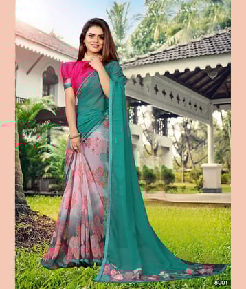 VEDANT VASTRAM Georgette Printed Saree With Unstitched Blouse Piece ( Rama )