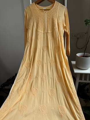 Premium Modal Chikankari Cotton Kurti - Yellow - Noor Collection-Yellow / cotton / M
