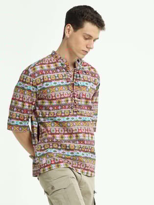 Chromatic Bloom Multi Drop Shoulder Kurta-S / Orange