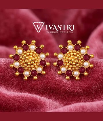 VIVASTRI Golden Stud Earrings ( Pack of 1 )
