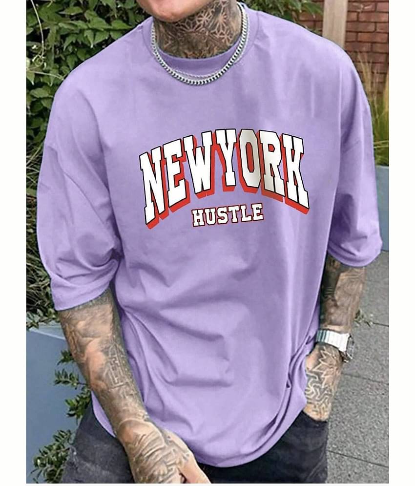 Garimaknitwear Cotton Blend Regular Fit Printed Half Sleeves Men's Round T-Shirt - Lavender ( Pack of 1 )