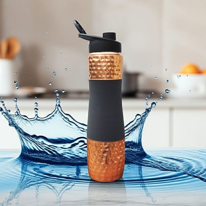 Copper Drinking Water Bottle Sipper Silk Grey – Handmade Copper Health Bottle, Height : 11.5 Inch (BCMAS188 C)