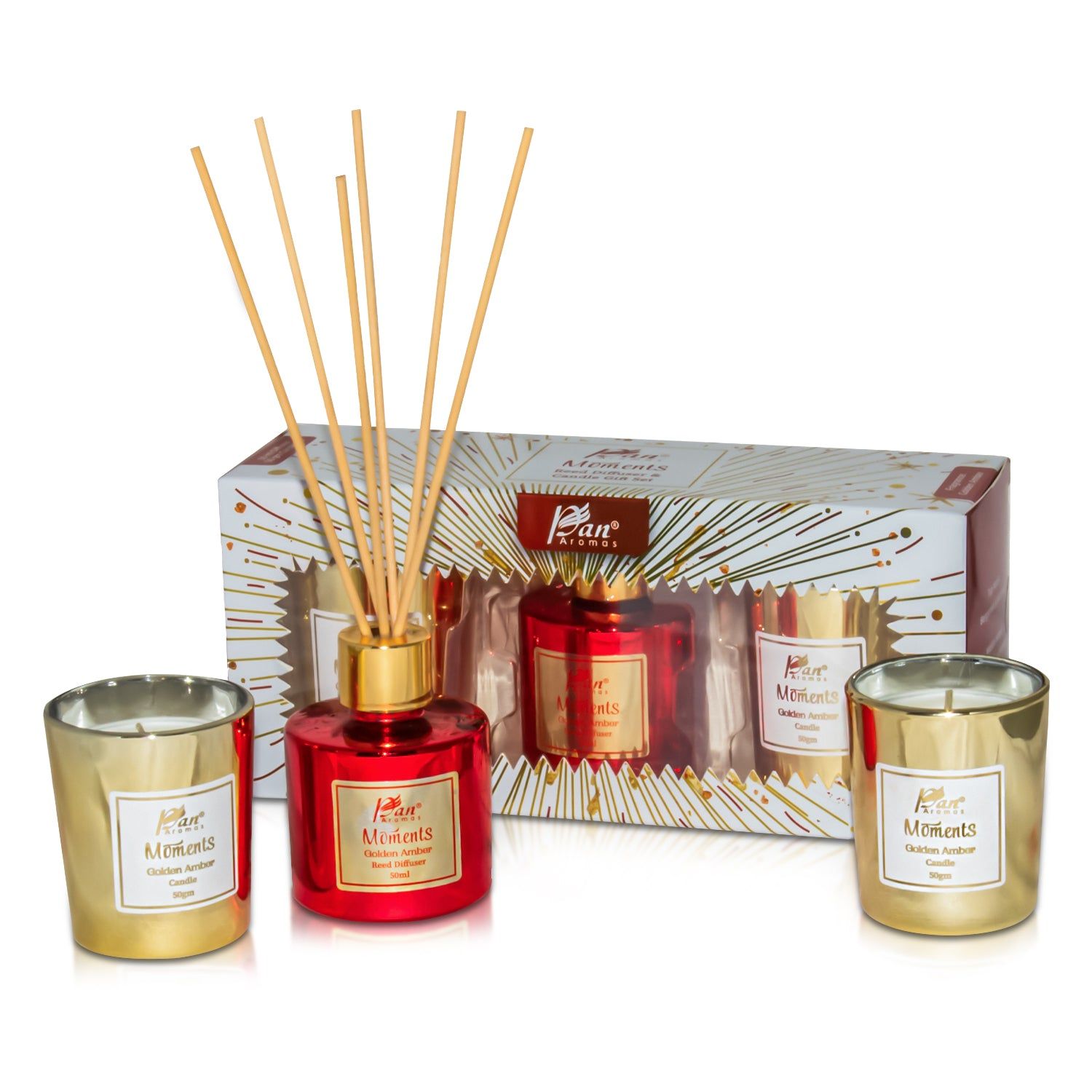Moments Reed Diffuser & Candle Gift Set - Golden Amber Fragrance