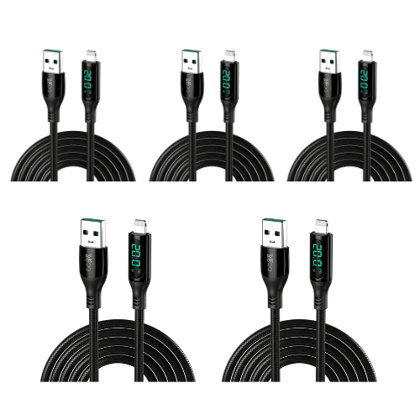 Walta Elite Real Plus Pro Advance USB to iPhone 1mtr Charging Cable - Black (Pack of 5)