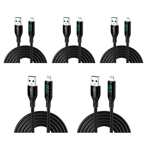 Walta Elite Real Plus Pro Advance USB to iPhone 1mtr Charging Cable - Black (Pack of 5)