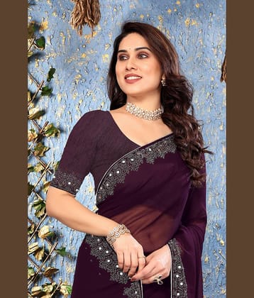 VEERAIVA Chiffon Embellished Regular Saree With Unstitched Blouse Piece ( Blue )