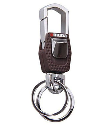 Button-operated Double-Ring Omuda Hook (Brown) Key Chain