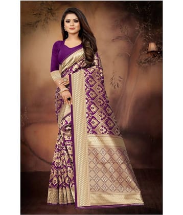 Gazal Fashions Silk Blend Printed Saree With Unstitched Blouse Piece ( Multicolor )