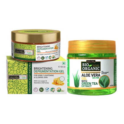 Indus Valley Bio Organic Pure Multipurpose Aloe Vera Gel, 175 ml, with Green Tea Extract, Depigmentation Gel, 50 ml, Natural Cow's Milk Yogurt Indus Valley Bio Organic Pure Multipurpose Aloe Vera Gel, 175 ml, with Green Tea Extract, Depigmentation Gel, 5