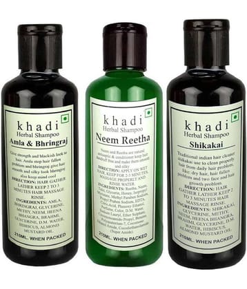 Khadi Hair combo - Amla Bhringraj, Neem Reetha, & Shikakai Shampoo 630 ml- Pack of 3 (210 ml Each)