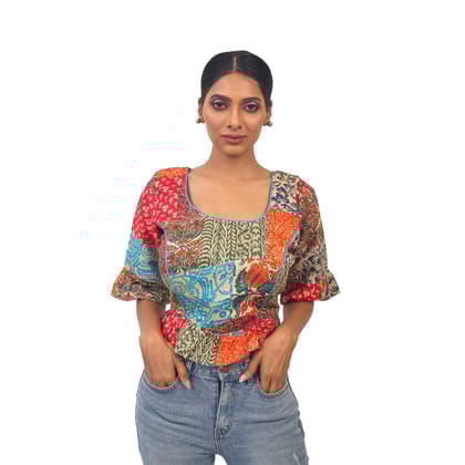TheHangr Digital Print Multicolour Silk Designer Blouse -  34