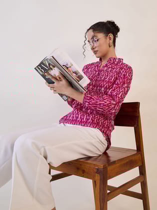 Pink Ikat Print Basic Top-XS