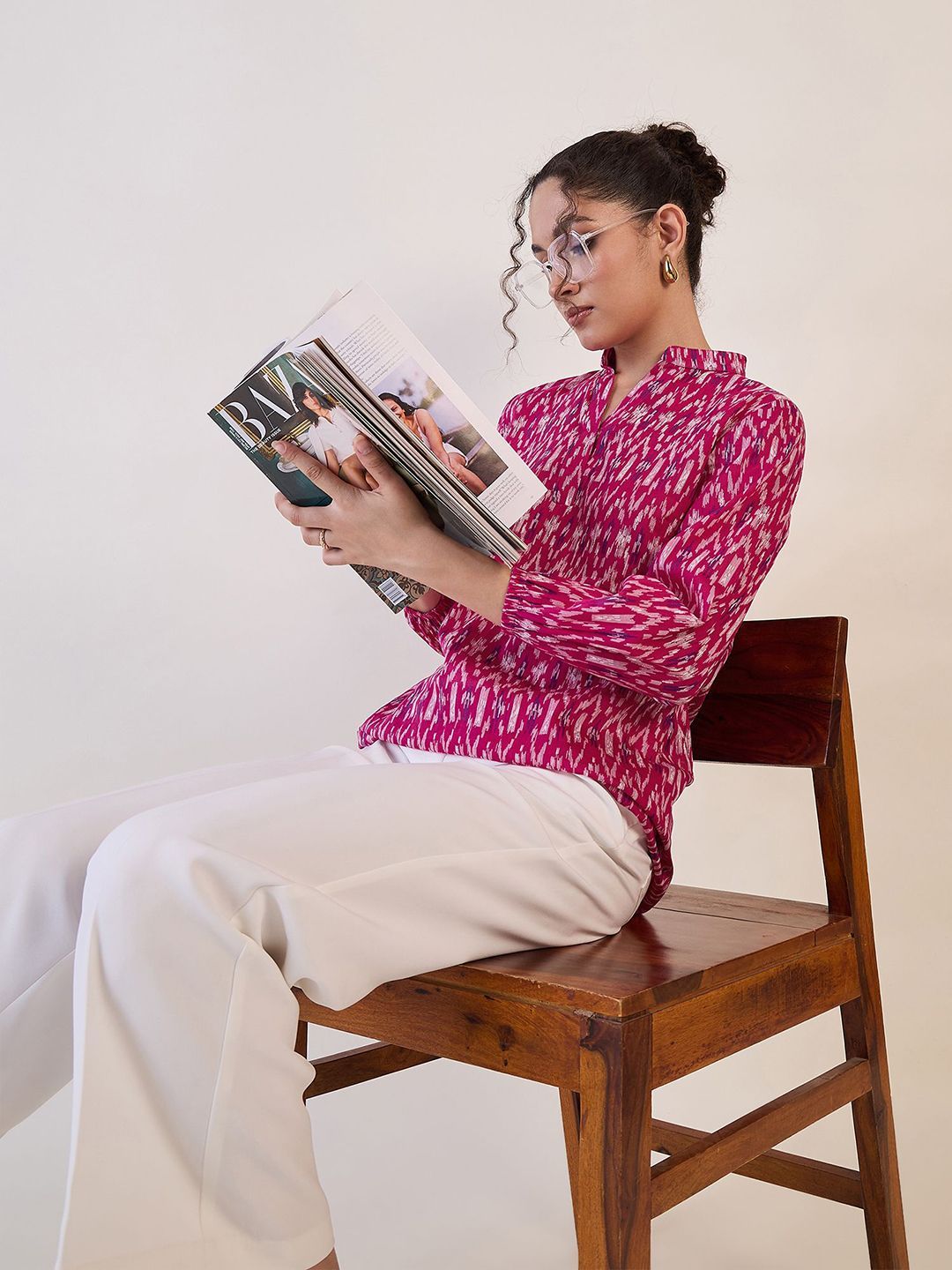 Pink Ikat Print Basic Top-XS