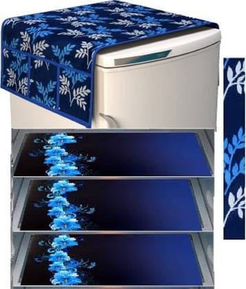 Crosmo Polyester Abstract Fridge Mat & Cover ( 99 53 ) Pack of 5 - Blue