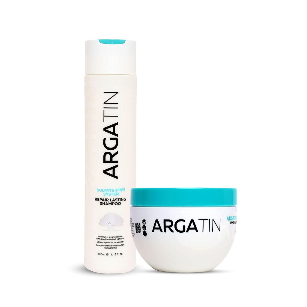 Argatin Keratin Repair Lasting Shampoo and Smooth Hair Mask Sulphate free for Damaged and Frizzy Hair|For All Hair Type Combo pack (Shampoo 330ml + 250 Hair Mask)