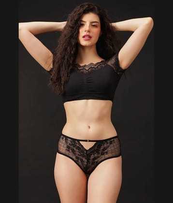 Clovia Pack of 1 Lace Hipster For Women ( Black )