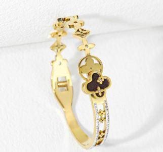 Stainless Steel Gold Plated Clover Shaped Kada- STKD 4880