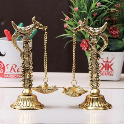 DreamKraft Gold Plated Metal Hanging Diya Pair - Parrot Design | Pack of 2 | Pillar Parrot Design | 7.5 Inches |300 gm