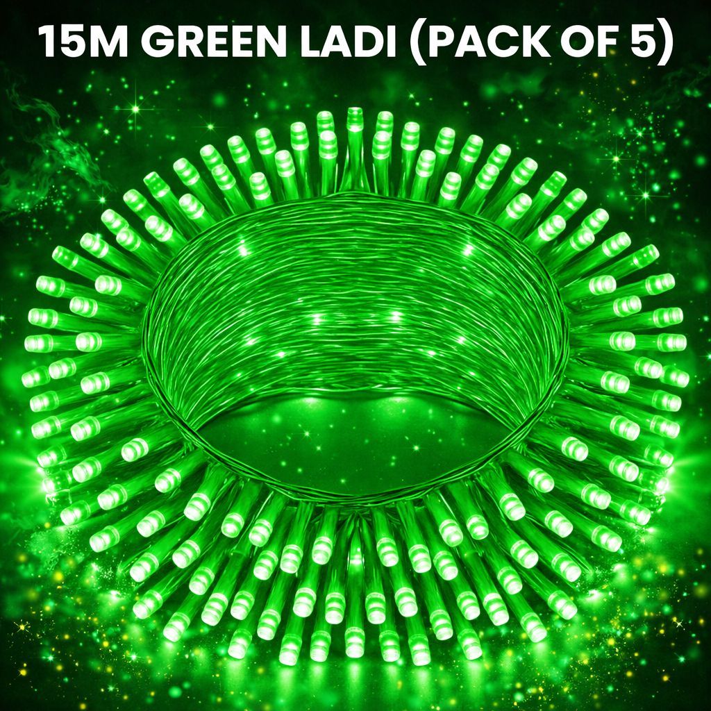 SPARKWORLD 11 Meter Green LED Decorative Ladi Lights (Pack of 5) | Waterproof, Bright & Energy Efficient for Festivals, Weddings, and Outdoor Use | Size: 15 M - Electricals | Buy online on ZillyBuy