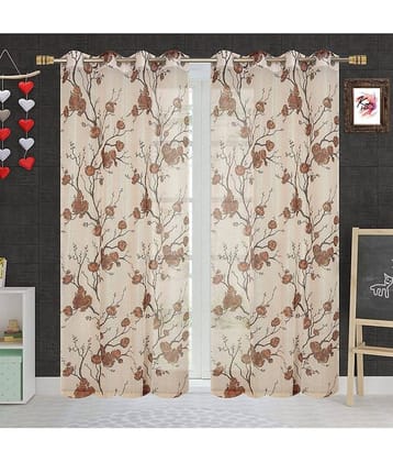 Kraftiq Homes Floral Transparent Eyelet Curtain 5 ft ( Pack of 2 ) - Brown
